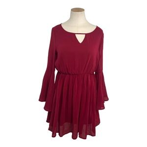 Anthro Paper Crane Burgundy Bell sleeve cut-out dress! Comes with FREE gift!